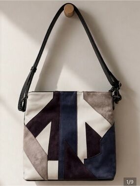 Mark Adam NY Faux Suede Patchwork Sling Bag Boho Geometric Earth Tones Purse